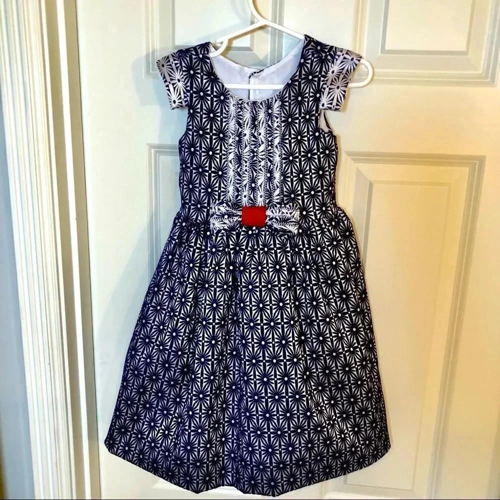ERIKA Schnerbush blue, white red embroidered crochet floral handmade dress 4T